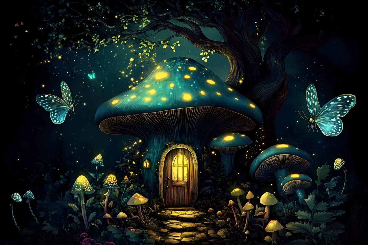 Toile de fond Enfants Forêt Champignons Enchantée GQ5-187