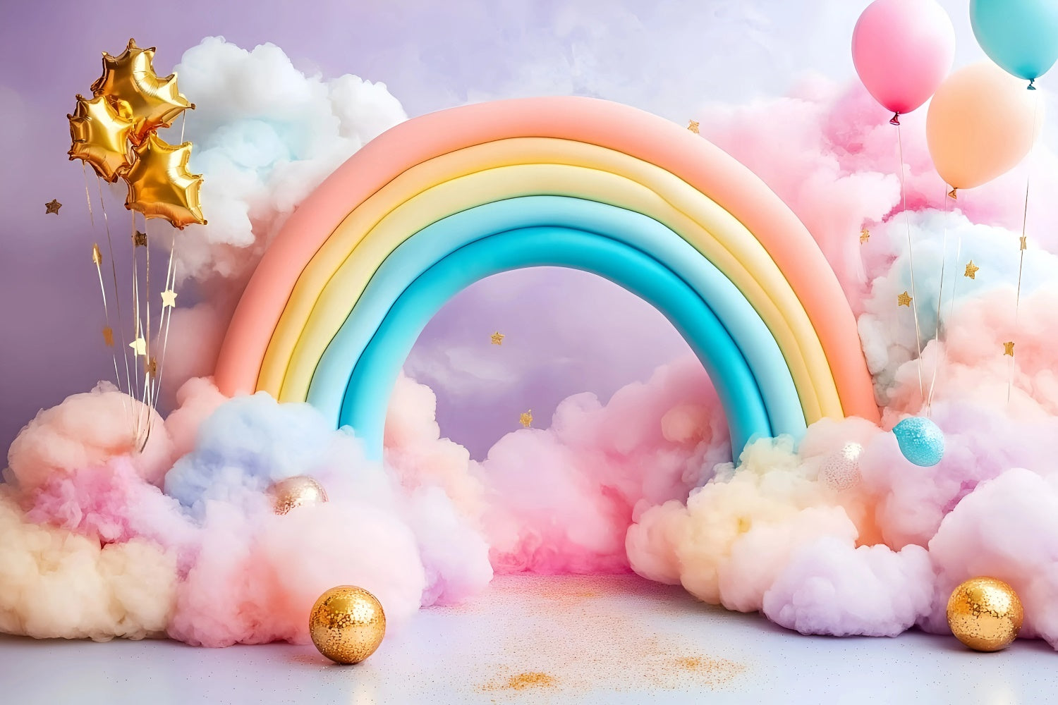 Toile de fond Arc-en-Ciel Arche Pastel Ballons Enfants GQ5-189