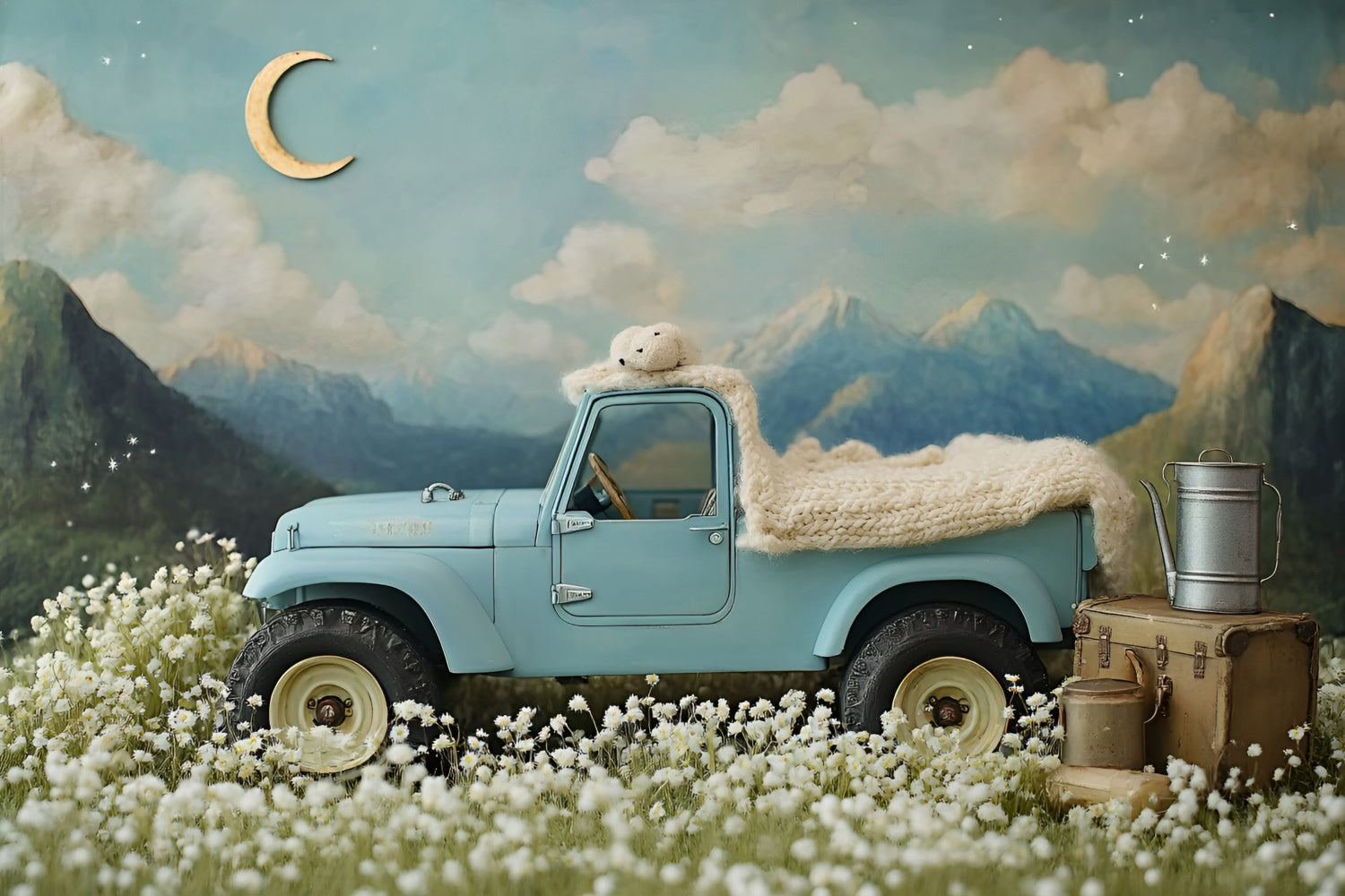 Toile de fond Nouveau-né Camion Bleu Aventure GQ5-208