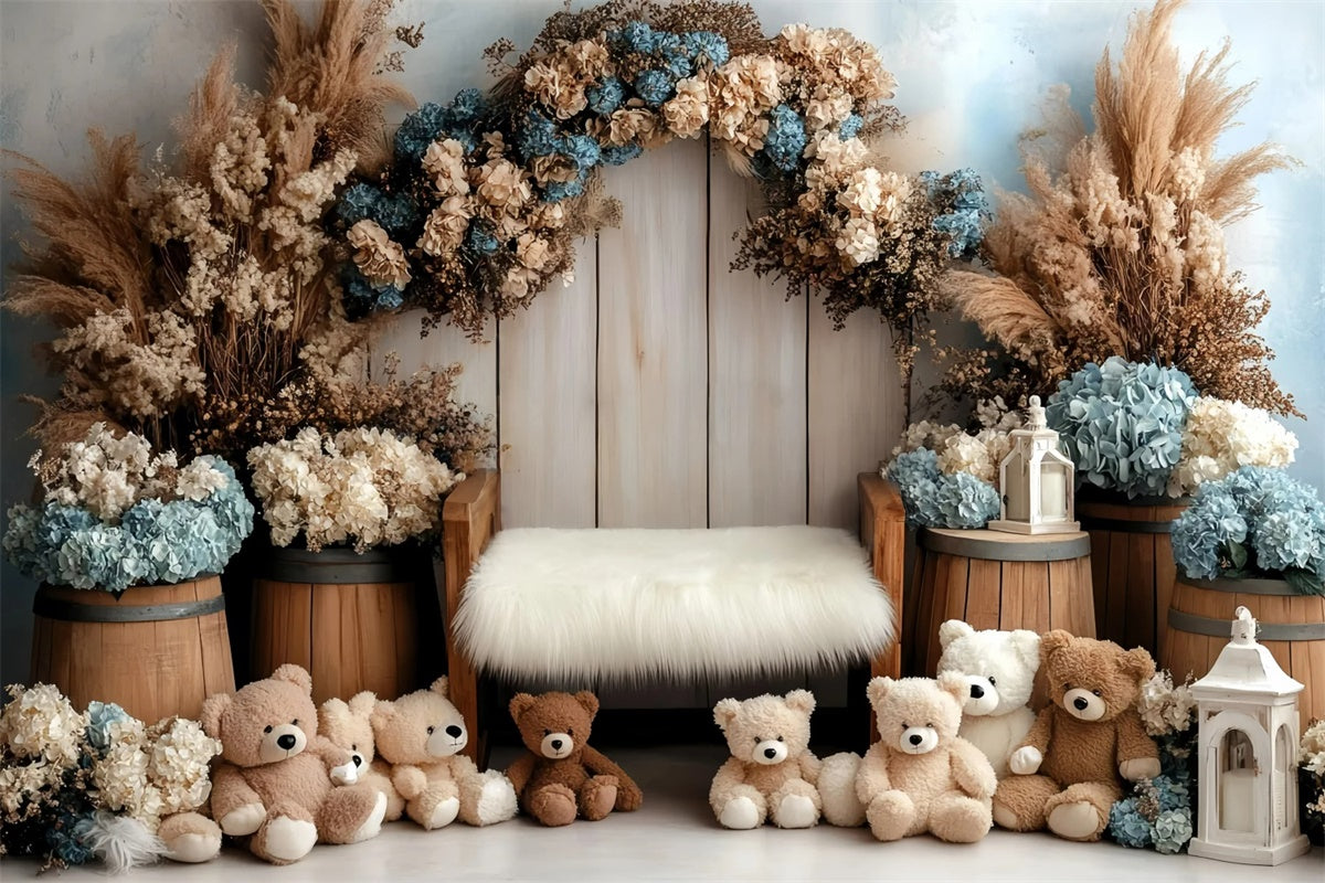Toile de fond Nouveau-né Jardin Ours En Peluche GQ5-209