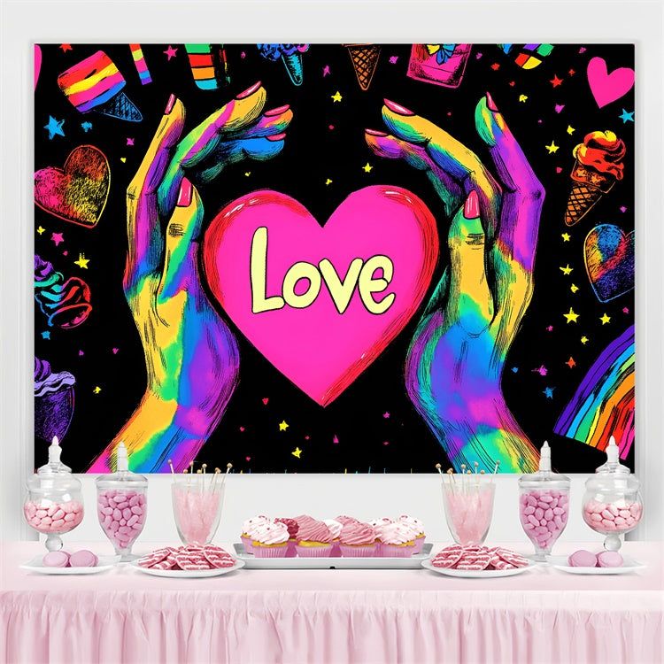 Toile de fond Photo Fierté Amour Néon Arc-en-Ciel Mains GQ5-212