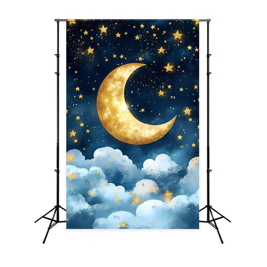 Toile de fond Lune et Étoiles Croissant de Lune Doré GQ5-52