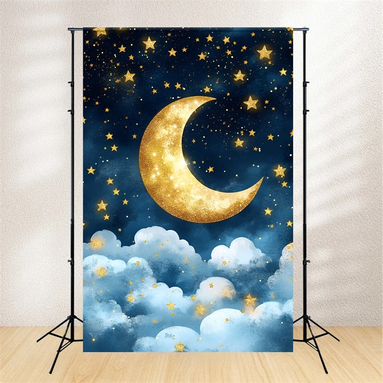 Toile de fond Lune et Étoiles Croissant de Lune Doré GQ5-52