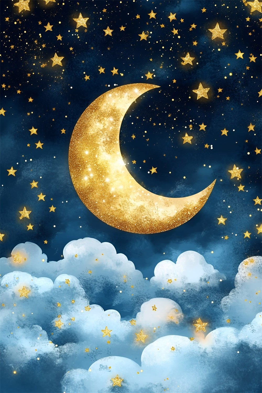 Toile de fond Lune et Étoiles Croissant de Lune Doré GQ5-52