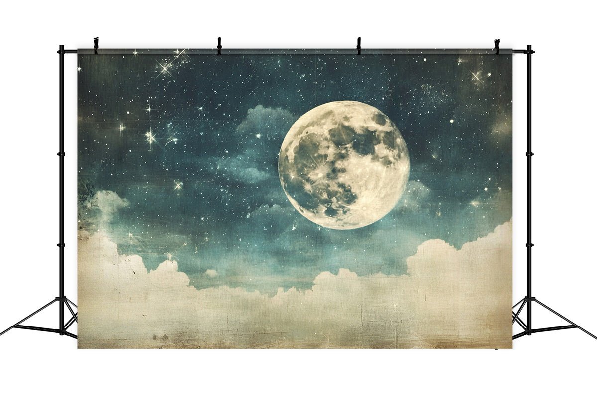 Toile de fond Nuit Étoilée Lune Vintage Ciel Nuageux GQ5-72
