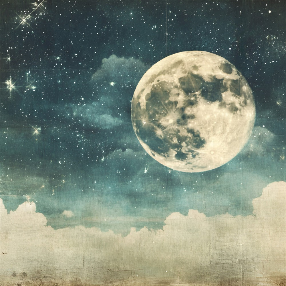 Toile de fond Nuit Étoilée Lune Vintage Ciel Nuageux GQ5-72