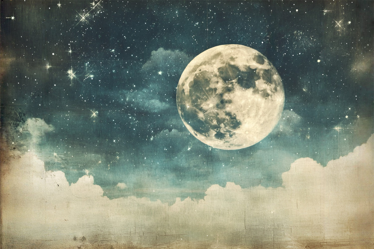 Toile de fond Nuit Étoilée Lune Vintage Ciel Nuageux GQ5-72