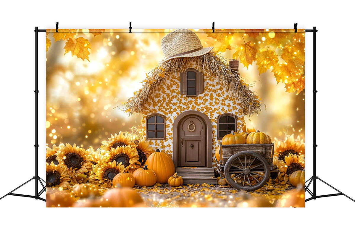 Toile de fond Automne Chalet Tournesol Chariot à Citrouilles GQ5-77