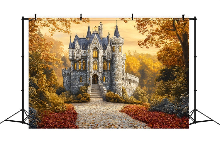 Toile de fond Photo Automne Forêt Sentier Château Enchanté GQ5-78