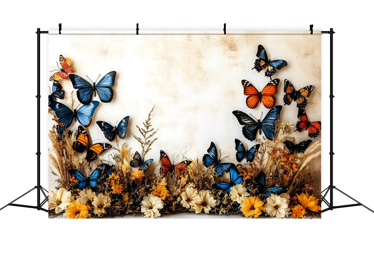 Toile de fond Automne Rustique Fleurs Papillon GQ5-79
