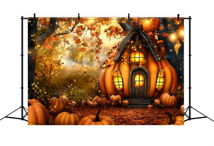 Toile de fond Photo Automne Forêt Cottage Enchanté Citrouille GQ5-82