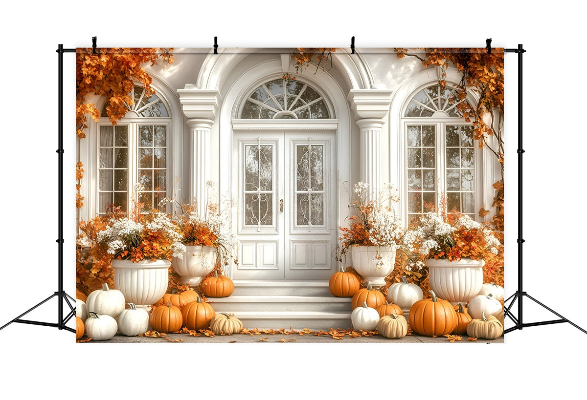 Toile de fond Photo Automne Feuilles Porte Blanche Décor Entrée GQ5-83