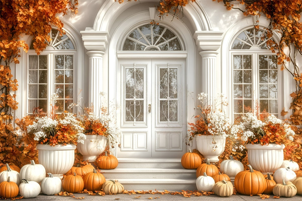 Toile de fond Photo Automne Feuilles Porte Blanche Décor Entrée GQ5-83