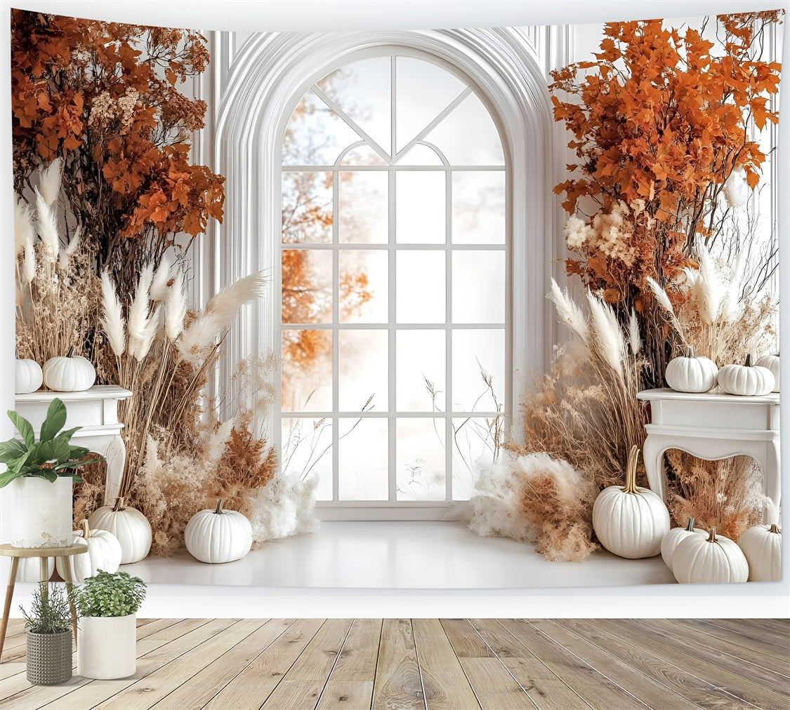 Toile de fond Automne Élégante Citrouille Blanche Fenêtre GQ5-85