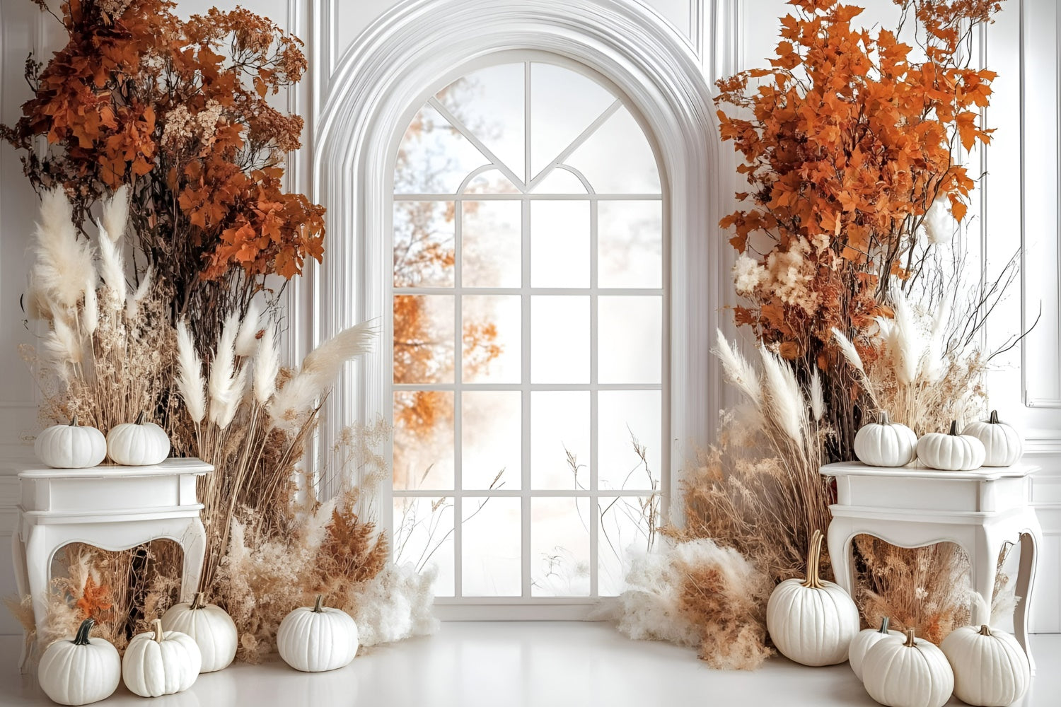 Toile de fond Automne Élégante Citrouille Blanche Fenêtre GQ5-85