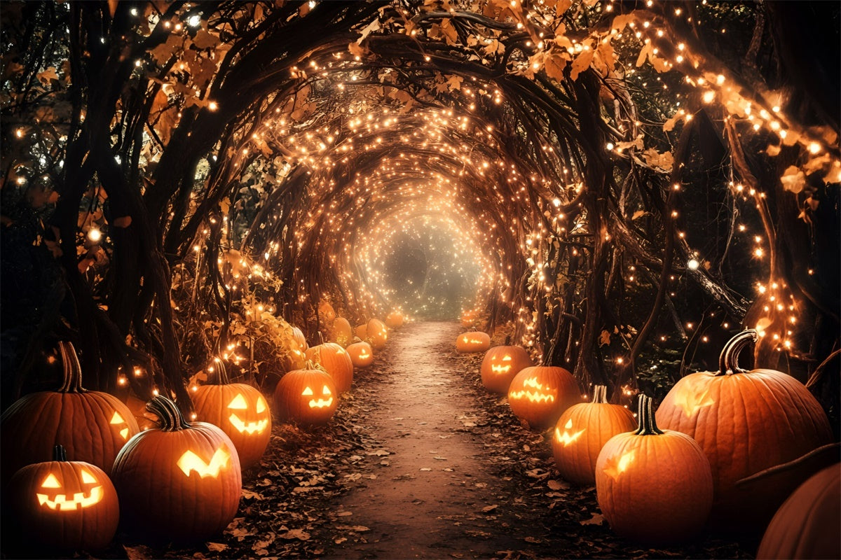 Toile de fond Automne Chemin Citrouilles Halloween GQ5-97