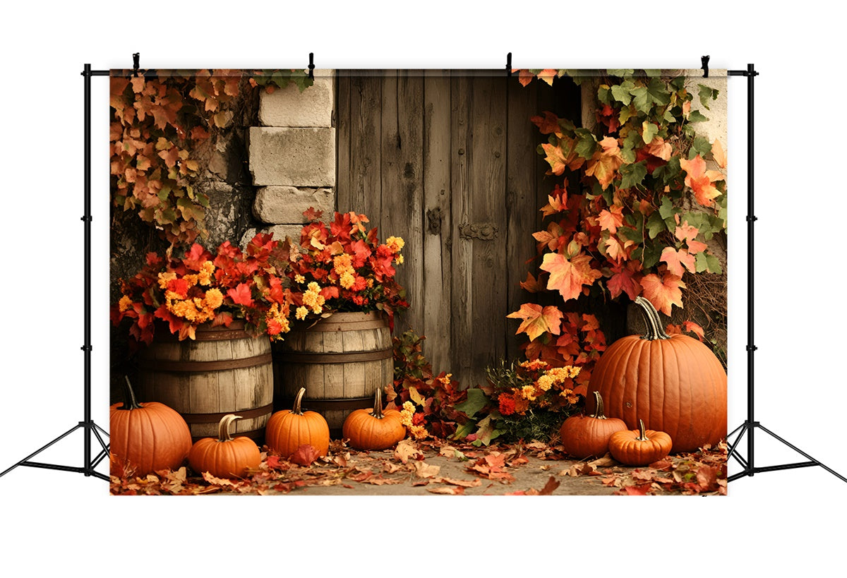 Toile de fond Photo Automne Feuilles Porte en Bois Fleurs d’Automne GQ5-98