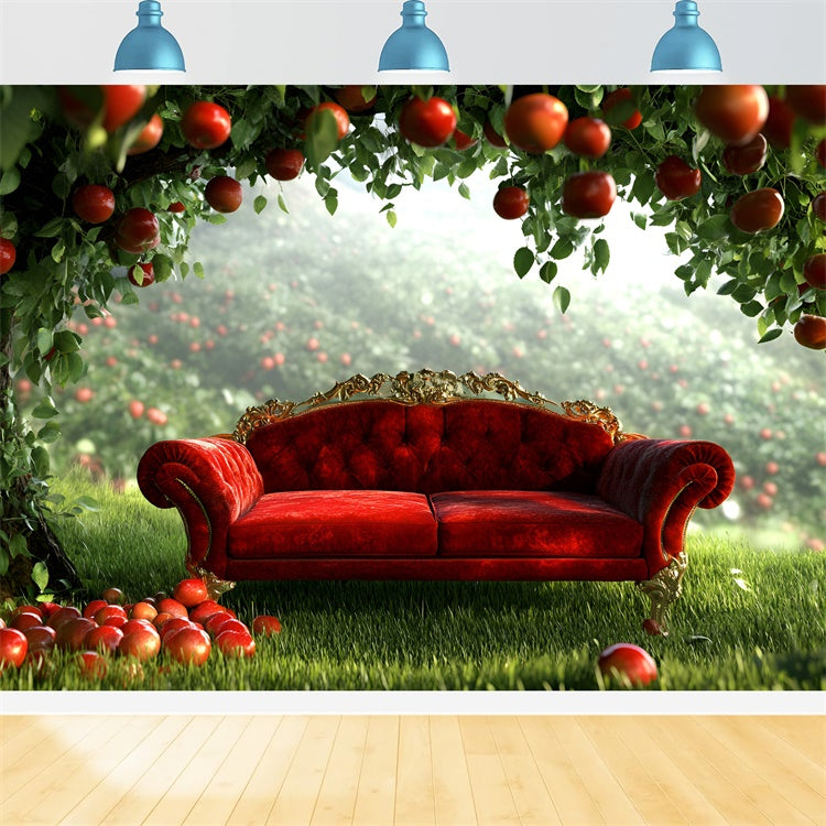 Toile de fond Automne Verger de Pommes Canapé Rouge GQ5-99