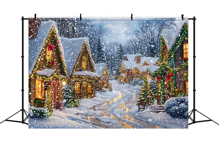 Toile de fond de Noël Village Nuit Silencieuse Neige GQ57-10