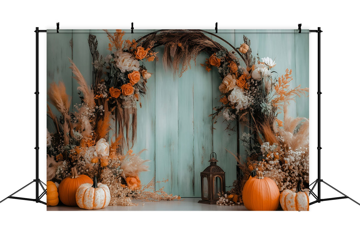 Toile de fond Déco Automne Arche Florale Citrouille Bohème GQ57-100
