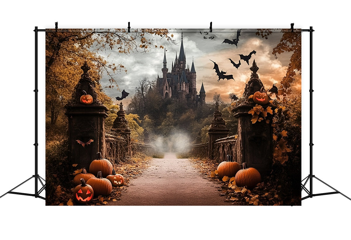 Toile de fond Déco Automne Château Hanté Halloween GQ57-103