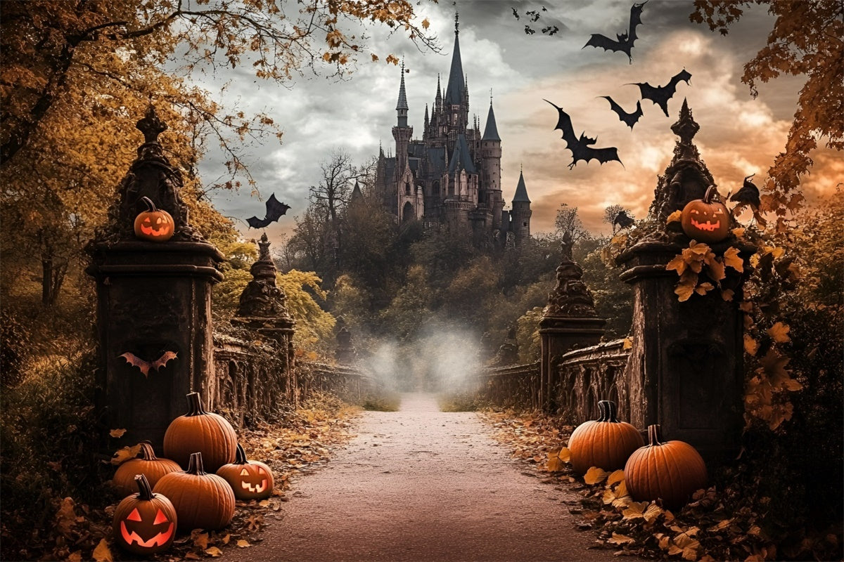 Toile de fond Déco Automne Château Hanté Halloween GQ57-103