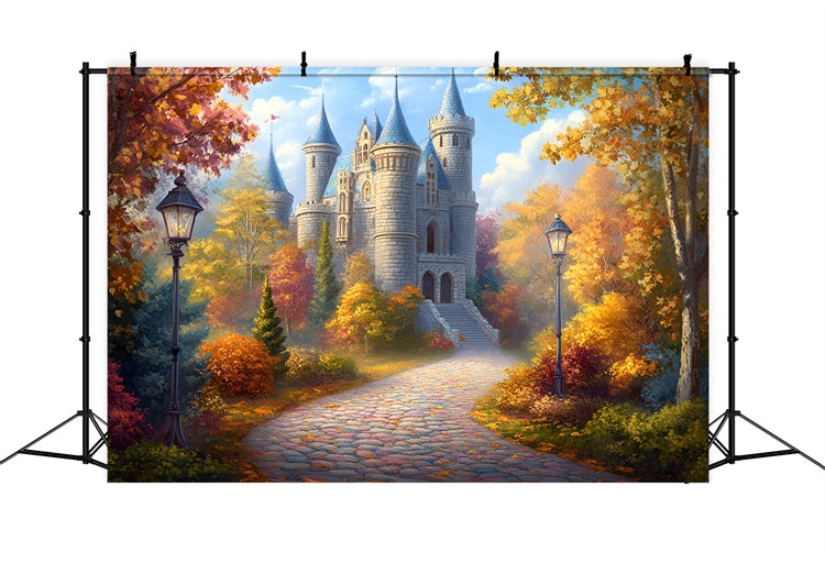Toile de fond Photo Automne Sentier Doré Forêt Château GQ57-104