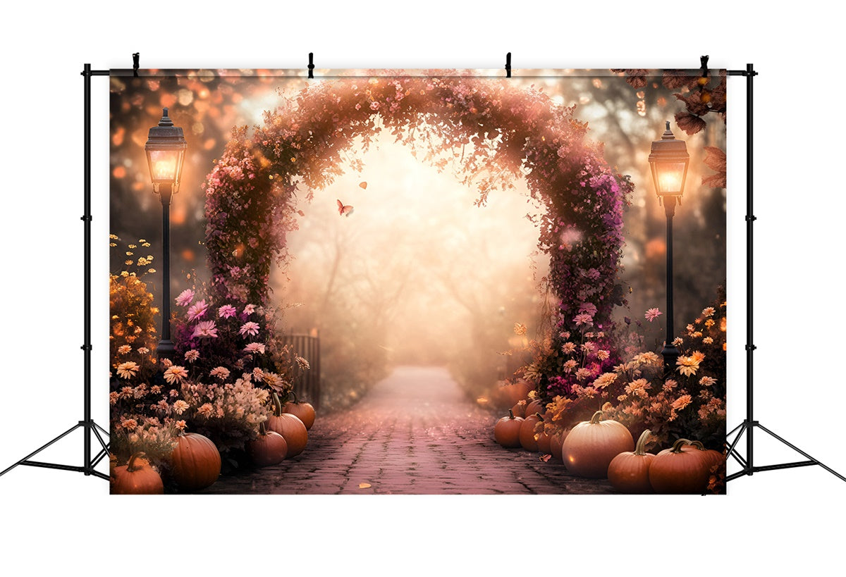 Toile de fond Photo Automne Jardin Crépuscule Citrouille GQ57-105