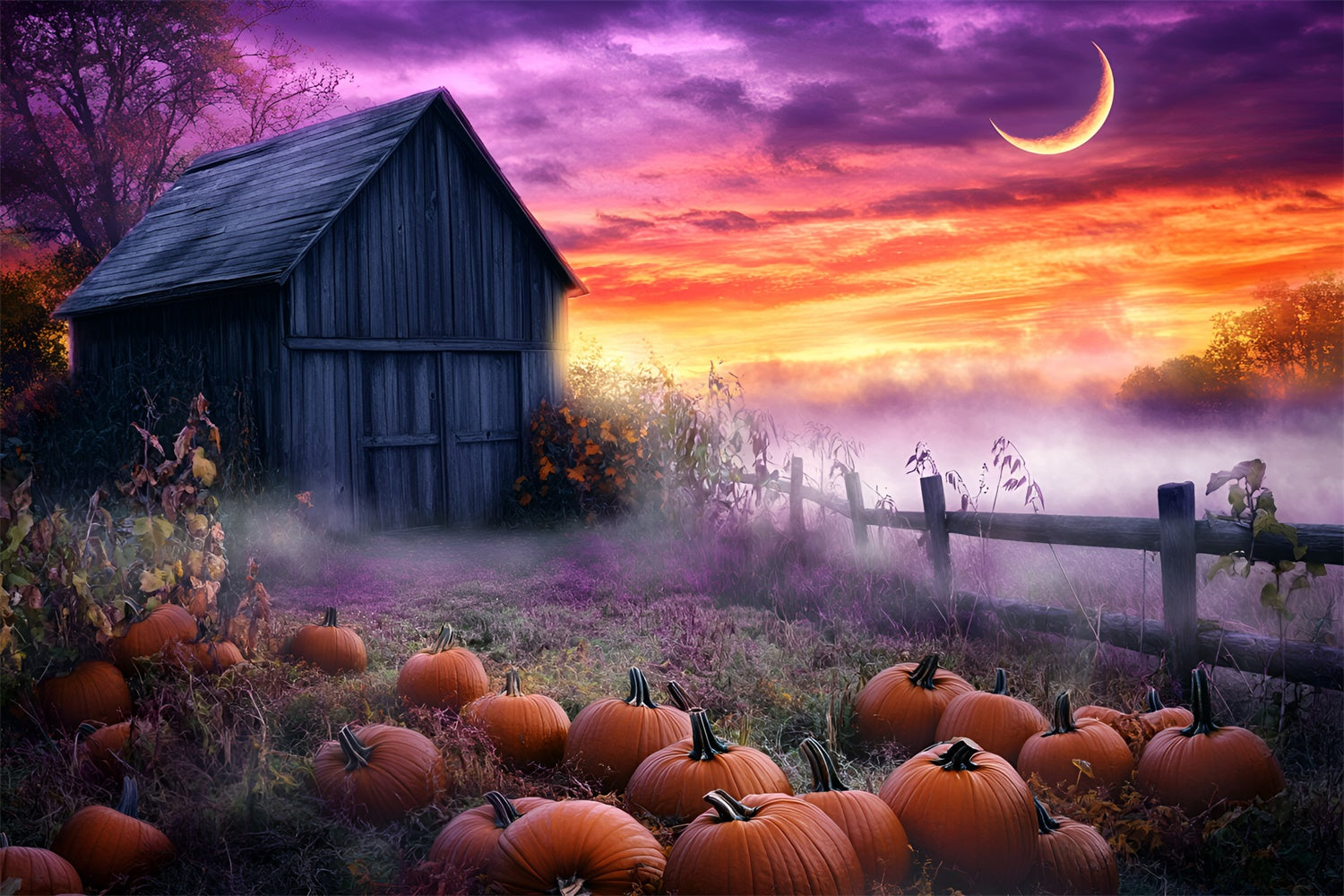 Toile de fond Photo Automne Citrouille Brouillard Fantaisie GQ57-107