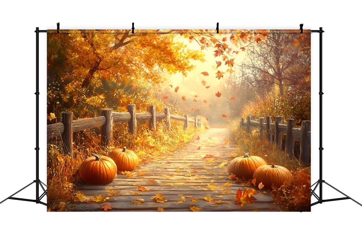 Toile de fond Déco Automne Clôture Sentier Forêt Rustique GQ57-108