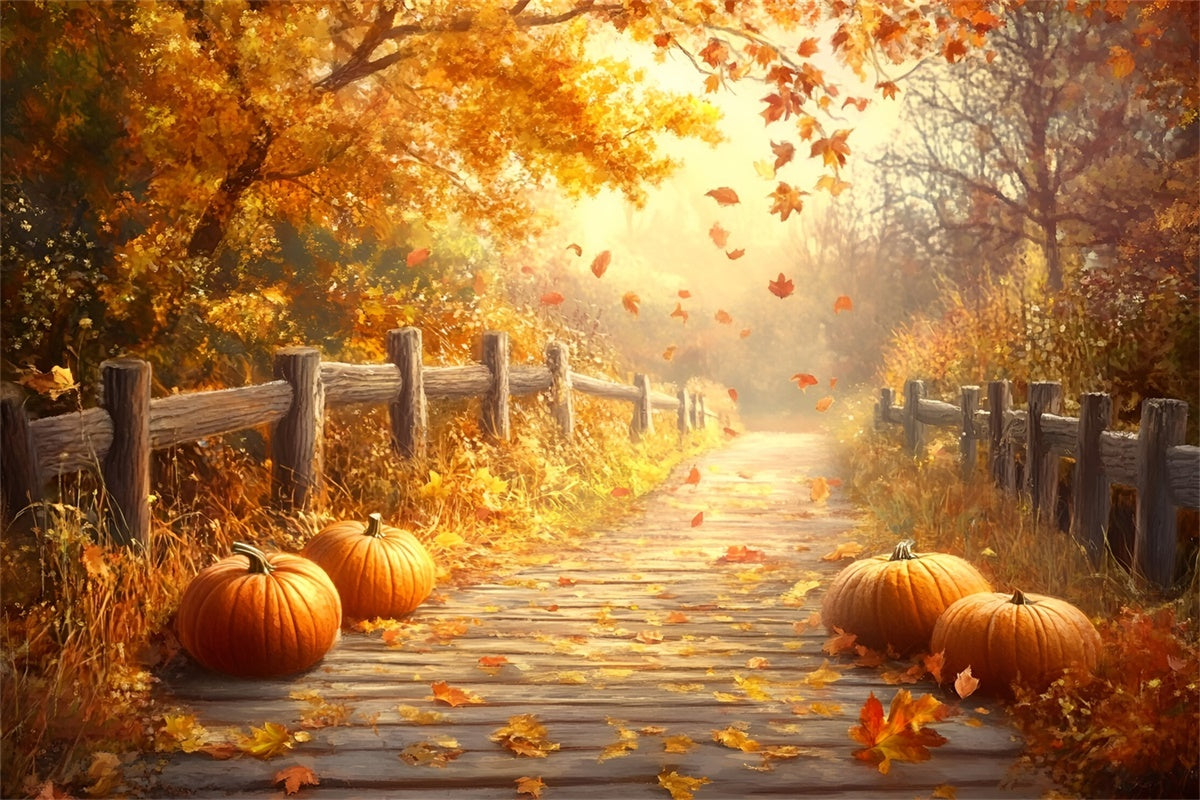 Toile de fond Déco Automne Clôture Sentier Forêt Rustique GQ57-108