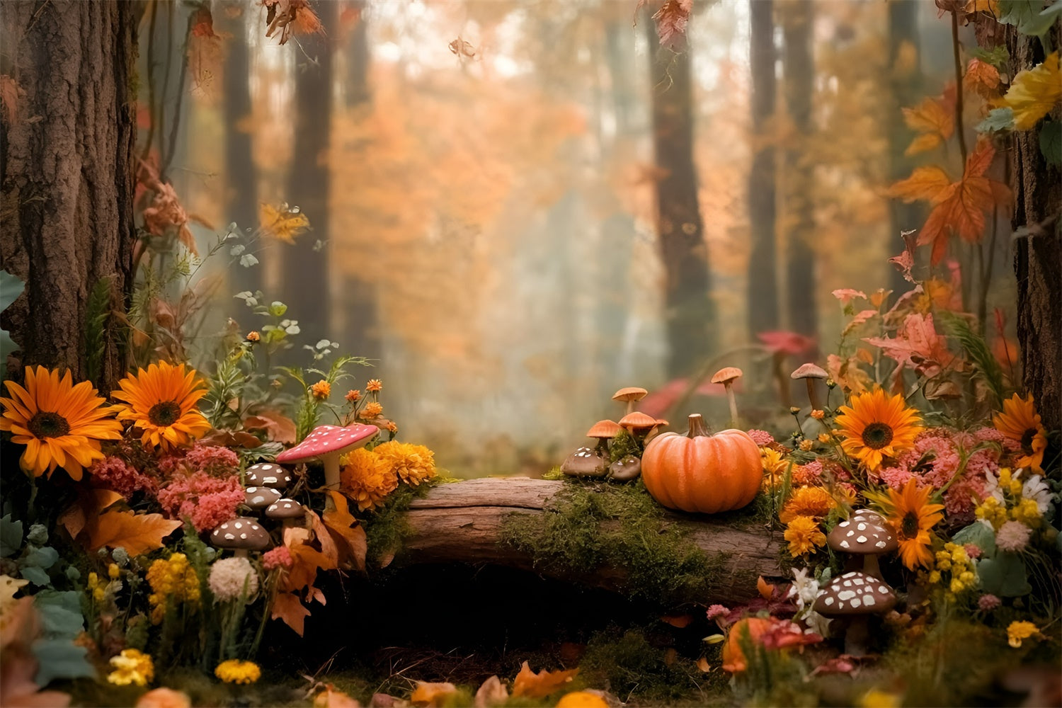 Toile de fond Automne Forêt Féérique Citrouille GQ57-109