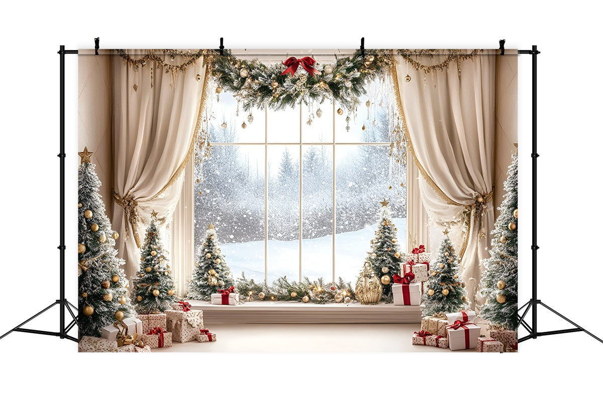 Toile de fond Noël Fenêtre Forêt Festive GQ57-11