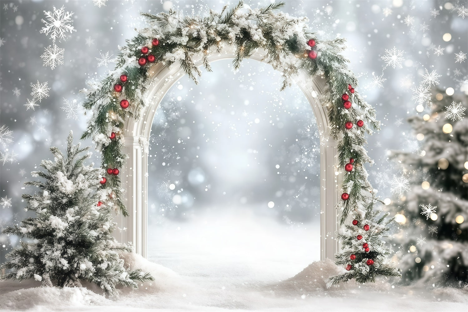 Toile de fond Hiver Arche Guirlande Neigeuse GQ57-139