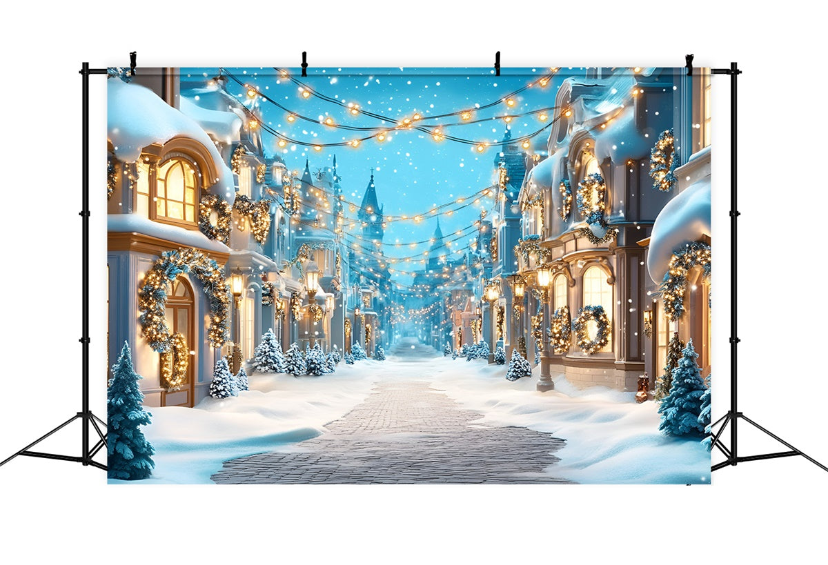 Toile de fond Hiver Rue Festive Enneigée GQ57-140