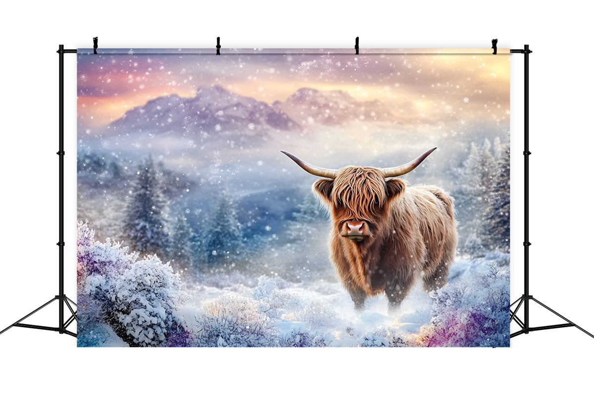 Toile de fond Hiver Prairie Gelée Flocon Taureau GQ57-143