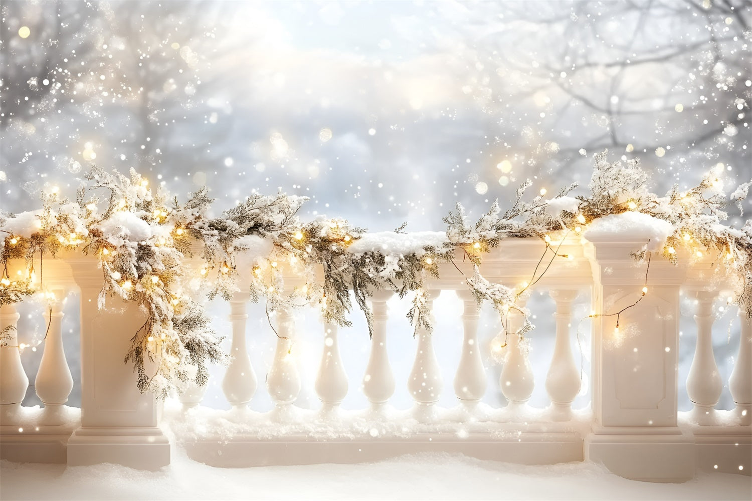 Toile de fond Hiver Terrasse Enneigée Illuminée GQ57-146