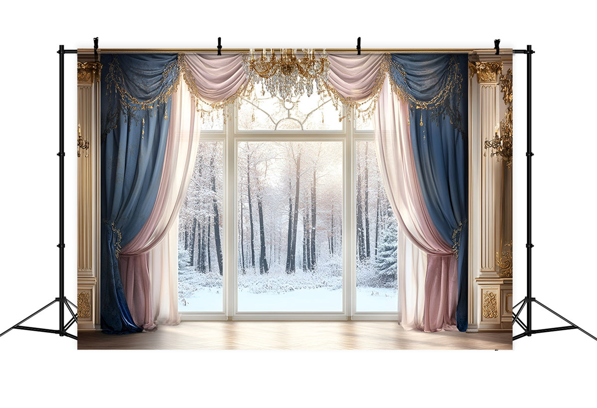 Toile de fond Hiver Grande Salle Fenêtre Neige GQ57-148