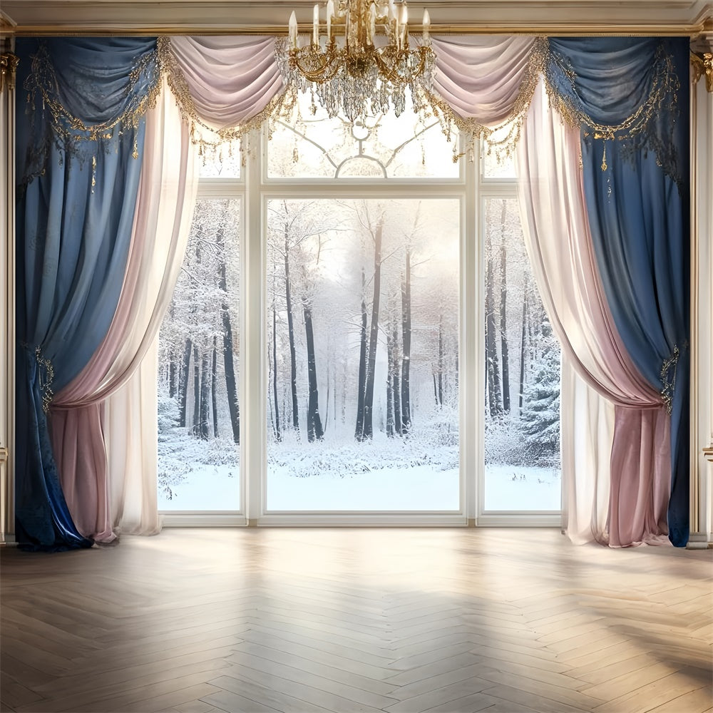 Toile de fond Hiver Grande Salle Fenêtre Neige GQ57-148