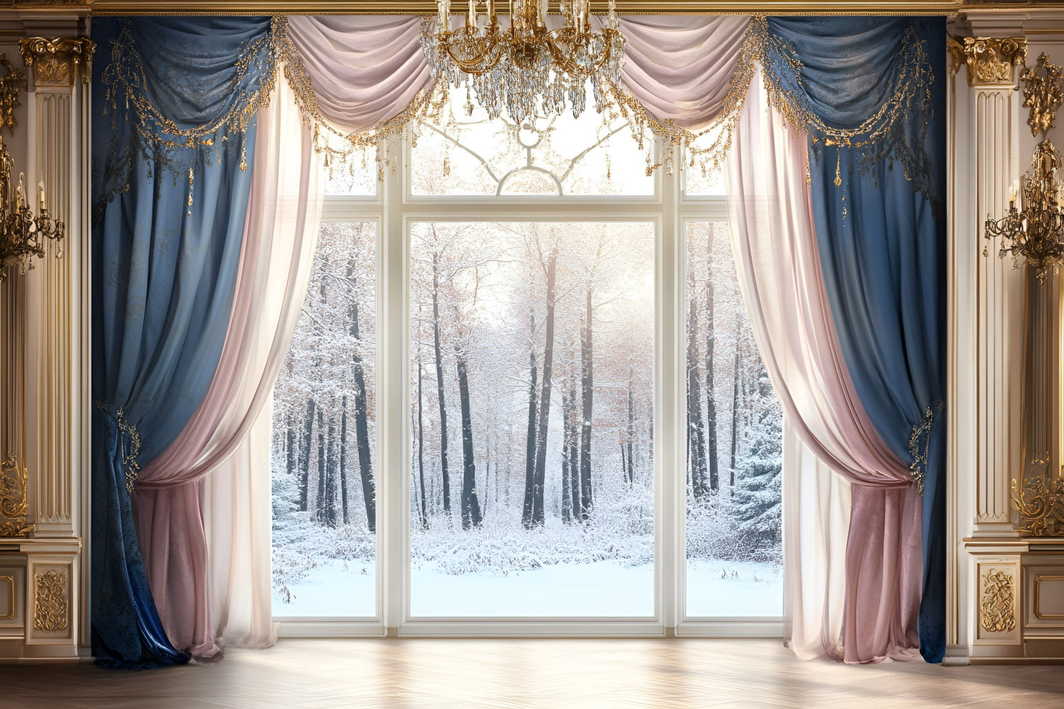 Toile de fond Hiver Grande Salle Fenêtre Neige GQ57-148
