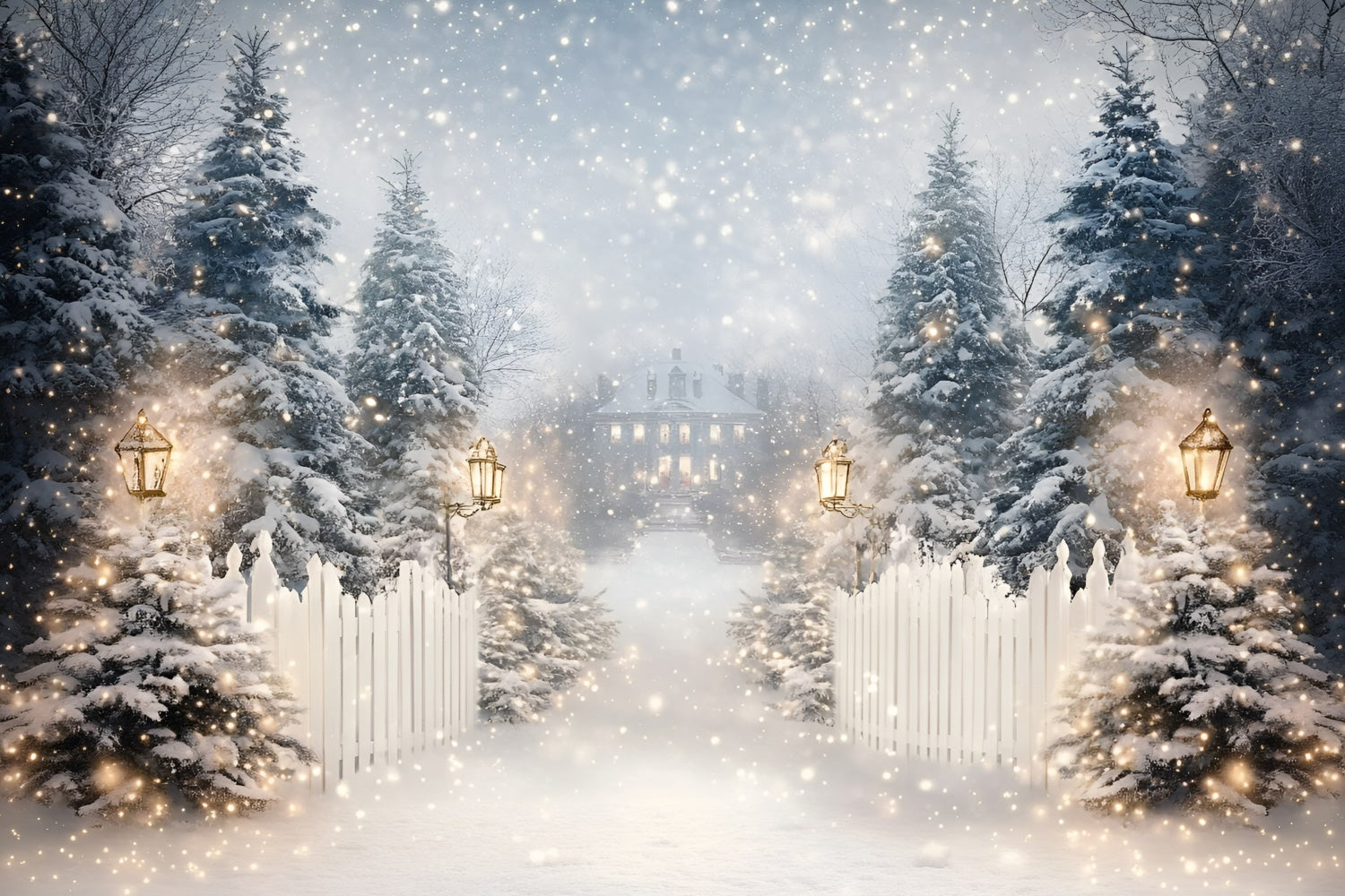 Toile de fond Hiver Sentier de Neige Lanterne GQ57-152
