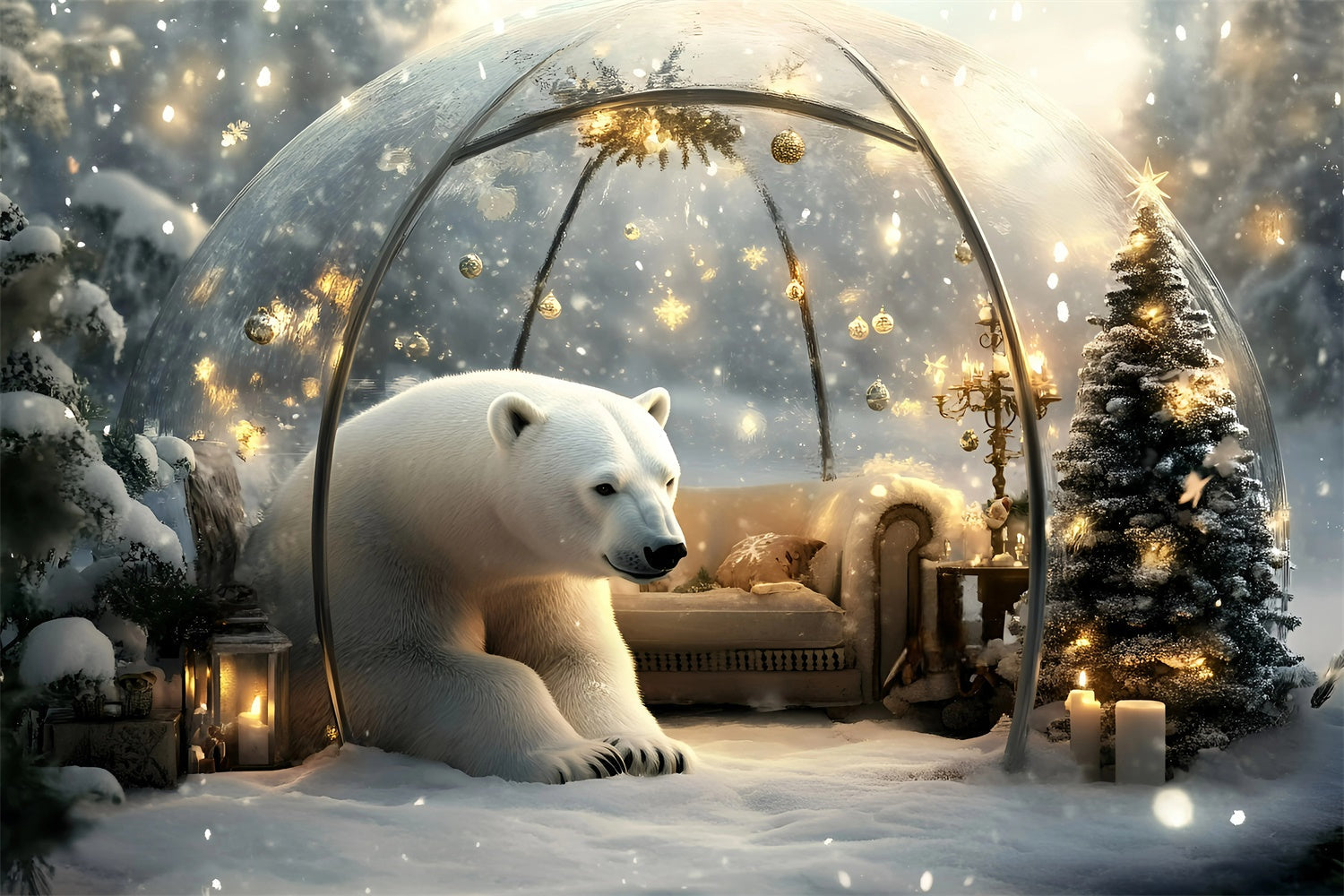 Toile de fond Hiver Forêt Enchantée Ours Polaire GQ57-154