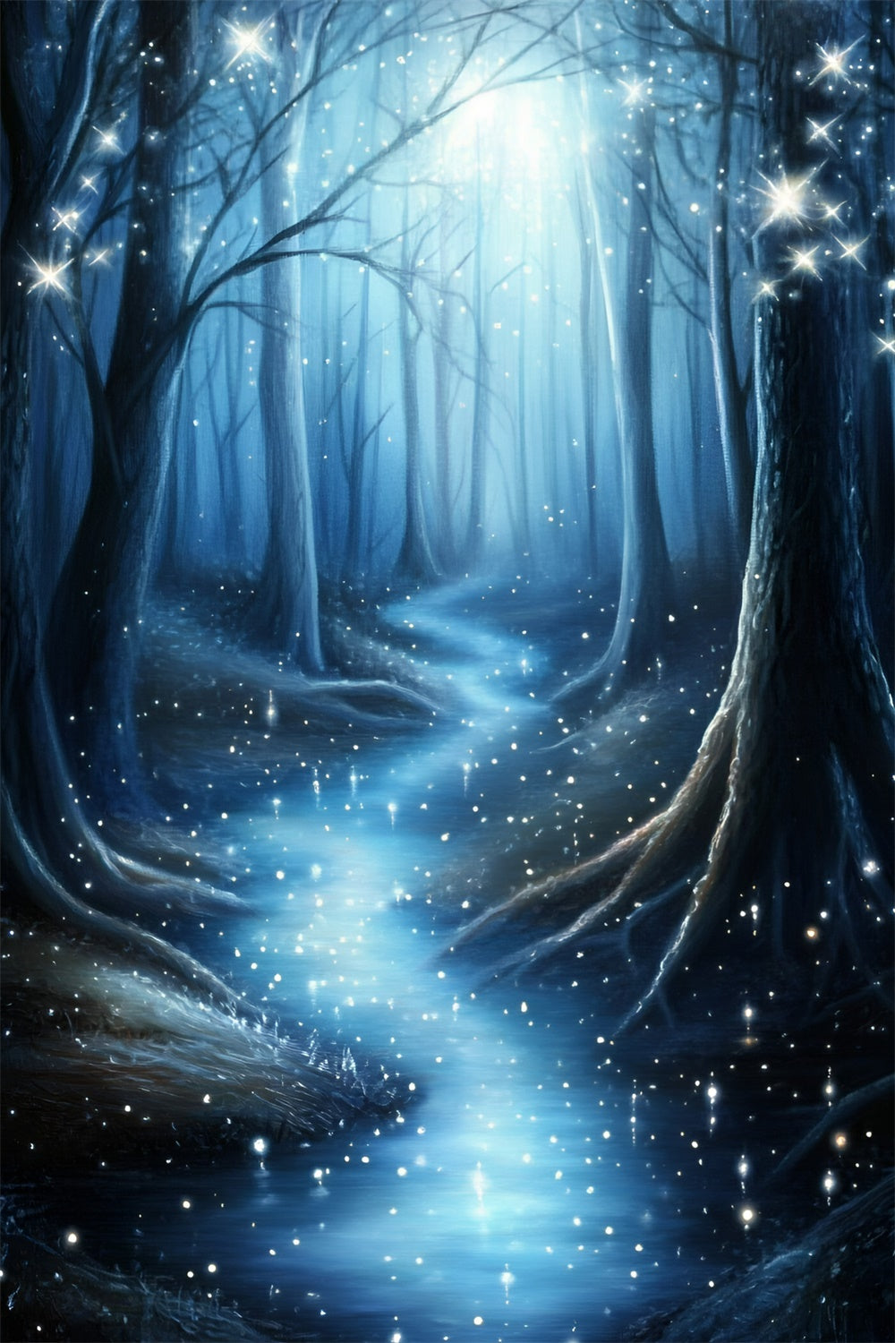 Toile de fond Hiver Forêt Minuit Étincelante GQ57-163