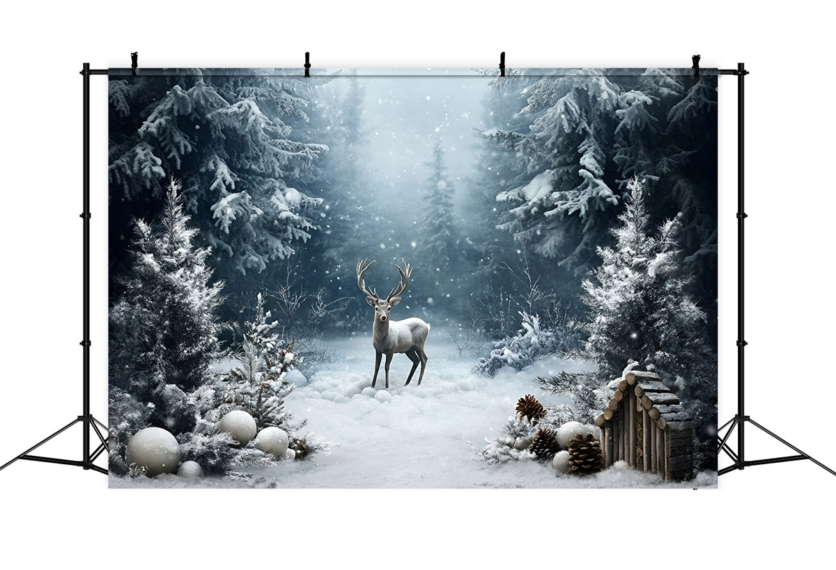 Toile de fond Hiver Cerf Pin Enneigé GQ57-164