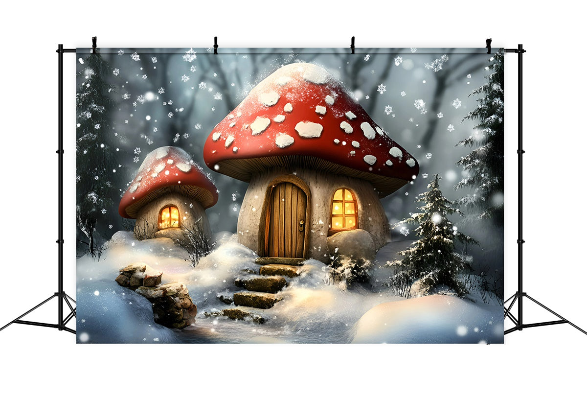 Toile de fond Hiver Cottage Champignon Neigeux GQ57-172