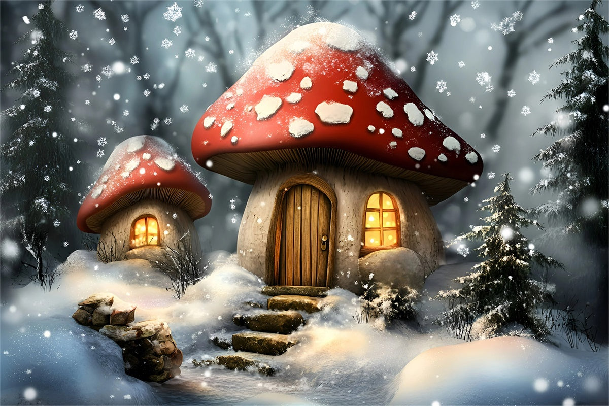 Toile de fond Hiver Cottage Champignon Neigeux GQ57-172