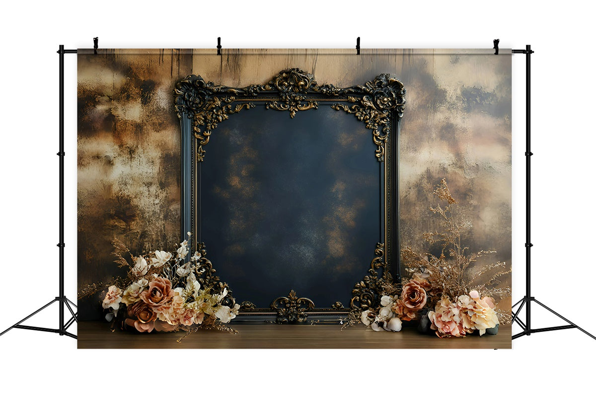 Toile de fond Artistique Cadre Doré Tissu Fleur Épanouie GQ57-187