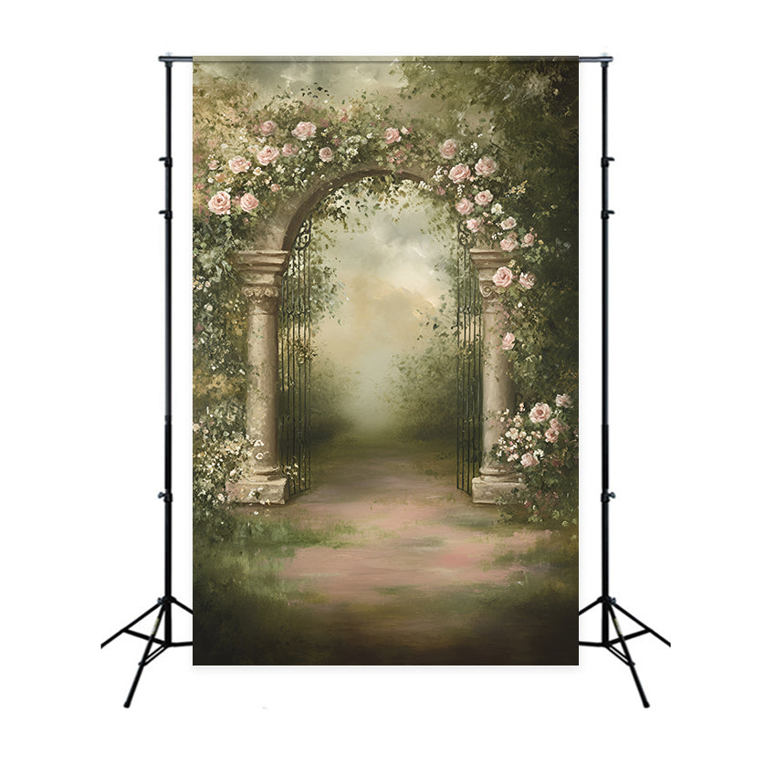 Toile de fond Peinture Tissu Arche Roseraie GQ57-189