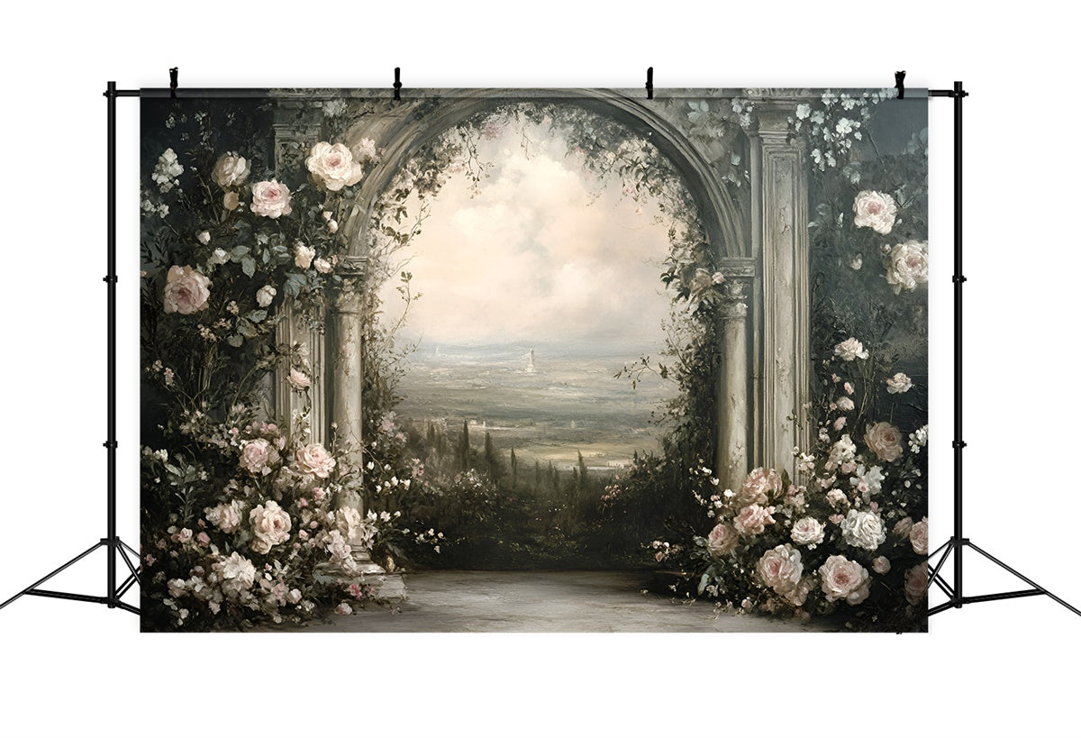 Toile de fond Artistique Tissu Balcon Fleuri Panorama GQ57-198