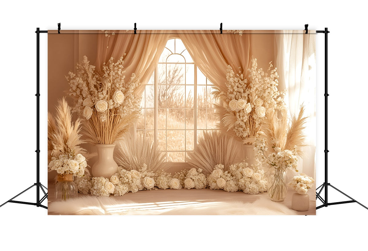 Toile de fond bohème Fenêtre Éclat Crème Pampas GQ57-213